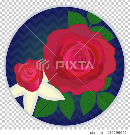 円形背景のついた赤いバラのイラスト 136196691