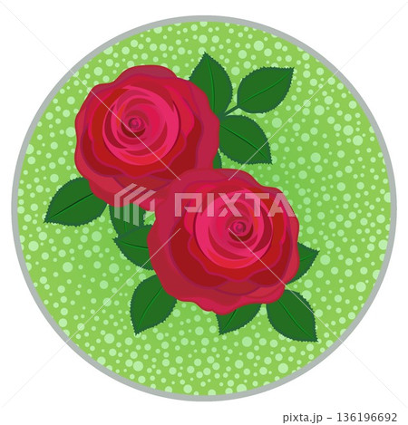 円形背景のついた赤いバラのイラスト 136196692