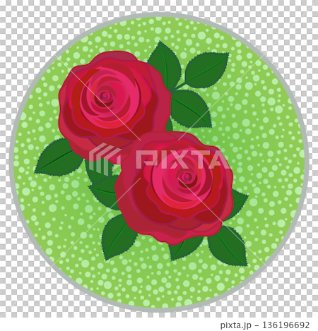 円形背景のついた赤いバラのイラスト 136196692