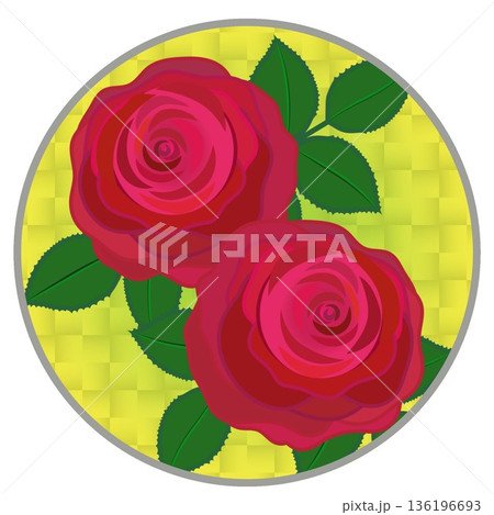 円形背景のついた赤いバラのイラスト 円形背景のついた赤いバラのイラスト 136196693