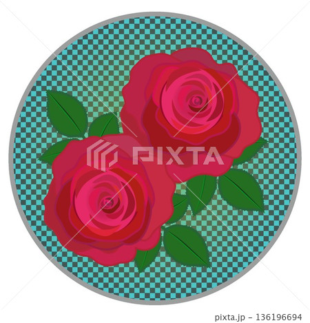 円形背景のついた赤いバラのイラスト 136196694