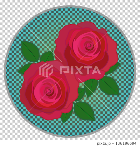 円形背景のついた赤いバラのイラスト 136196694