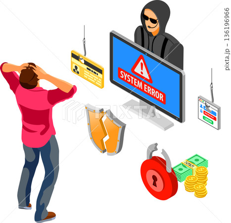 Hacker Phishing Activity Isometric Concept 136196966