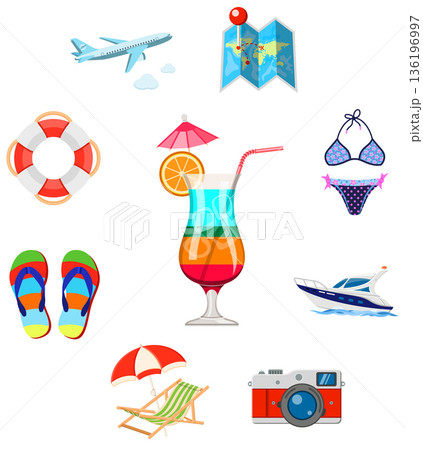 Vacation and Tourism Flat Icons Set Vacation and Tourism Flat Icons Set 136196997