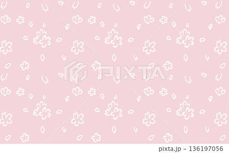 ピンクの手書きの桜の花びらが舞うイラスト 136197056