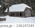 Latvian old wooden house with elaborate wooden columns. 136197285