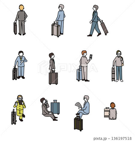アイソメトリックな人物セット・スーツで旅行や移動をするビジネスパーソン アイソメトリックな人物セット・スーツで旅行や移動をするビジネスパーソン 136197518