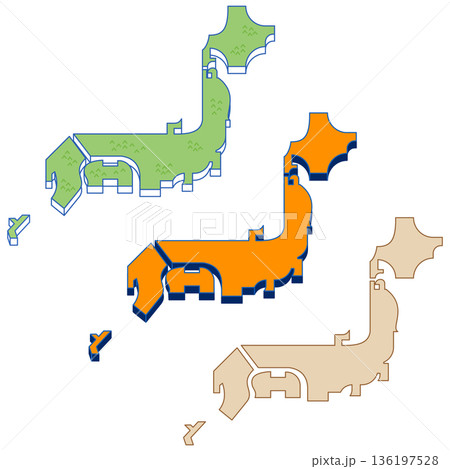 日本地図のベクターイラストセット・アイソメトリックとフラットデザイン 日本地図のベクターイラストセット・アイソメトリックとフラットデザイン 136197528