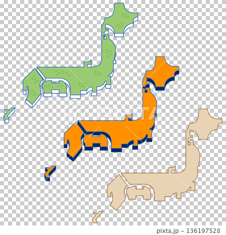 日本地図のベクターイラストセット・アイソメトリックとフラットデザイン 日本地図のベクターイラストセット・アイソメトリックとフラットデザイン 136197528