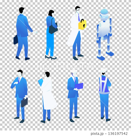 DX推進・ビジネス・研究者・作業員とロボットのアイソメトリック人物素材 136197542