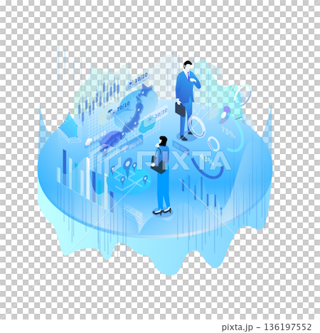 插圖：一位商務人士正在對日本地圖進行大數據視覺化和市場分析。 136197552