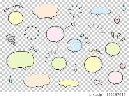 手描きの吹き出しのセット、黒い画線とパステルカラー 136197613