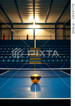 サングラスをかけた卓球のボール 136197778