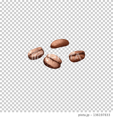 Roasted brown coffee beans isolated on white background. Watercolor handmade illustration for the design and decoration of cafes, restaurants and cafeterias. 136197833
