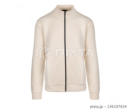 Cream Zippered Sweatshirt Mockup On White Cream Zippered Sweatshirt Mockup On White 136197834