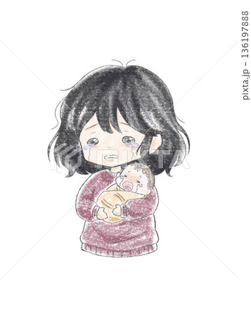 赤ちゃんが泣き止まなくて困っているお母さん 136197888