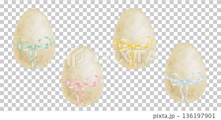 Neutral Easter eggs with pastel bows in beige and soft pink colors as watercolor clipart, hand drawn. Suitable for rustic packaging, stationery design, labels, spring branding and fabric printing Neutral Easter eggs with pastel bows in beige and soft pink colors as watercolor clipart, hand drawn. Suitable for rustic packaging, stationery design, labels, spring branding and fabric printing 136197901