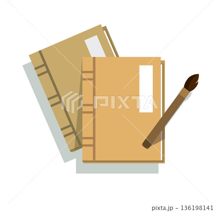 Vintage Books and Writing Brush vector illustration 136198141