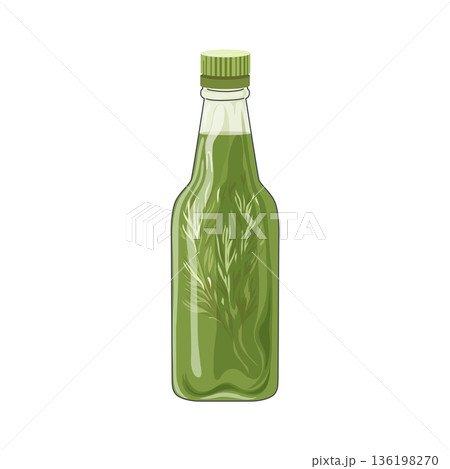Green sauce in bottle in flat design. Flavouring condiment with herbs. Vector illustration isolated. 136198270