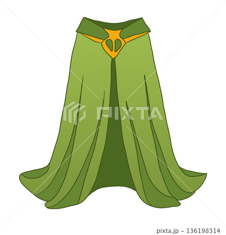Green magic cloak in flat design. Flowing mantle for carnival costume. Vector illustration isolated. Green magic cloak in flat design. Flowing mantle for carnival costume. Vector illustration isolated. 136198314