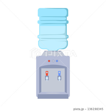Water cooler with big bottle in flat design. Office or home dispenser. Vector illustration isolated. Water cooler with big bottle in flat design. Office or home dispenser. Vector illustration isolated. 136198345