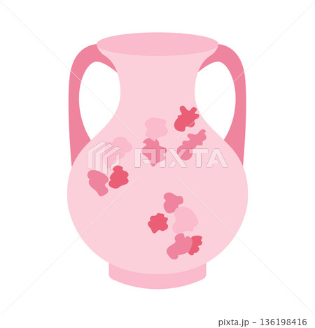 Japanese vase with flowers in flat design. Ceramic amphora with blossoms. Vector illustration isolated. Japanese vase with flowers in flat design. Ceramic amphora with blossoms. Vector illustration isolated. 136198416