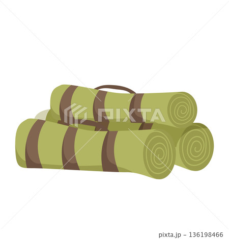 Camping foam roller mats in flat design. Trekking and hiking equipment. Vector illustration isolated. Camping foam roller mats in flat design. Trekking and hiking equipment. Vector illustration isolated. 136198466