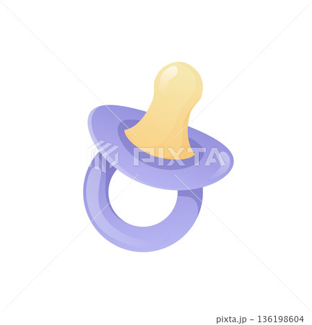 Blue baby pacifier in flat design. Newborn dummy, rubber nipple for boy. Vector illustration isolated. 136198604