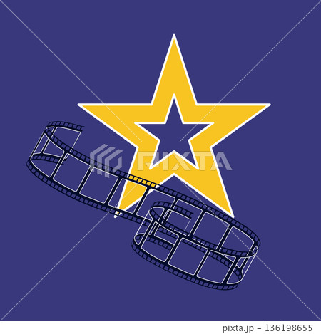 Cinema strip with star in flat design. Cinematography and Hollywood signs. Vector illustration isolated. Cinema strip with star in flat design. Cinematography and Hollywood signs. Vector illustration isolated. 136198655