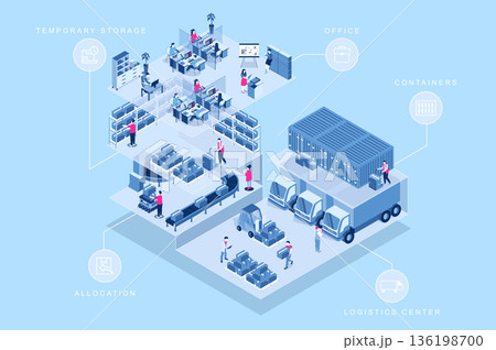Warehouse Logistics Isometric Concept Warehouse Logistics Isometric Concept 136198700