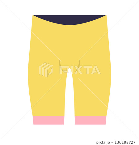 Yellow cycling short in flat design. Biking clothing, tight fitness pants. Vector illustration isolated. 136198727