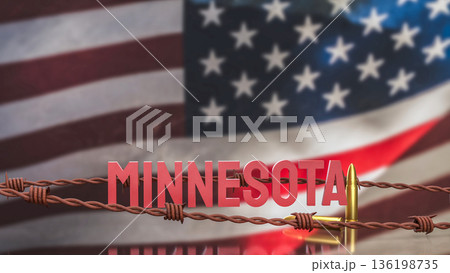 Minnesota State Name with Barbed Wire and Bullet Concept 3d render. Minnesota State Name with Barbed Wire and Bullet Concept 3d render. 136198735