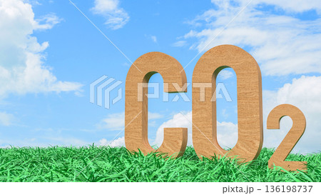 Carbon Dioxide CO2 Emissions Concept in Green Grass Field 3d render. 136198737