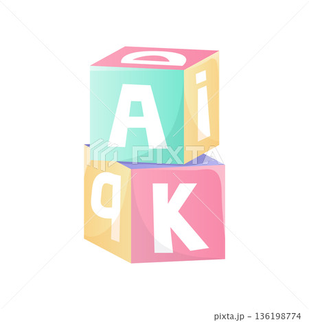 Baby cubes in flat design. Infant blocks toy with alphabet learning game. Vector illustration isolated. 136198774