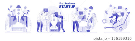Business startup isolated set in flat design. People launch new project, develop success strategy collection of scenes. Vector illustration for blogging, website, mobile app, promotional materials. Business startup isolated set in flat design. People launch new project, develop success strategy collection of scenes. Vector illustration for blogging, website, mobile app, promotional materials. 136199310