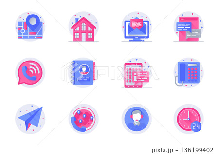 Contact us support concept web flat color icons with shadow set. Pack pictograms of email, chat, call, assistance, support and other. Vector illustration of symbols for website mobile app design Contact us support concept web flat color icons with shadow set. Pack pictograms of email, chat, call, assistance, support and other. Vector illustration of symbols for website mobile app design 136199402