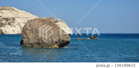 Dramatic Cyprus Cliffs with Large Rock and Azure Sea Dramatic Cyprus Cliffs with Large Rock and Azure Sea 136199615