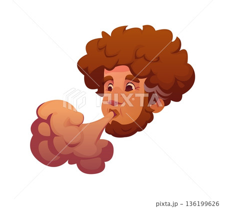 Pirate map symbol of God blowing wind for Medieval heraldry symbols, cartoon vector. Zephyr or Aeolus god blowing wind heraldic icon of old antique marine map of pirates or corsair sailing adventure 136199626