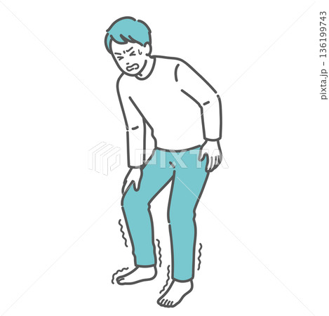足の痺れ・痛みに耐える男性のイラスト（糖尿病性神経障害・坐骨神経痛・血行不良） 136199743