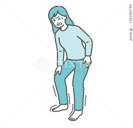 足の痺れ・痛みに耐える女性のイラスト（糖尿病性神経障害・坐骨神経痛・冷え性） 136199744
