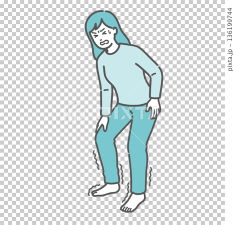 足の痺れ・痛みに耐える女性のイラスト（糖尿病性神経障害・坐骨神経痛・冷え性） 136199744