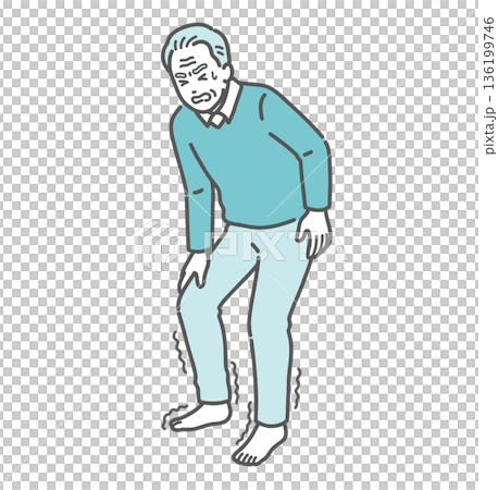 足の痺れ・痛みに耐える高齢男性のイラスト（脊柱管狭窄症・糖尿病・坐骨神経痛） 136199746