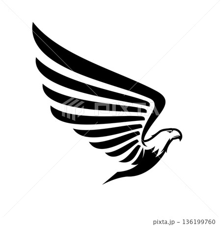 Eagle falcon or hawk bird vector icon symbolizing power, strength and speed. Bird powerful wings extended upward in motion. Sport team mascot, military heraldry, patriotic eagle symbol or decal Eagle falcon or hawk bird vector icon symbolizing power, strength and speed. Bird powerful wings extended upward in motion. Sport team mascot, military heraldry, patriotic eagle symbol or decal 136199760