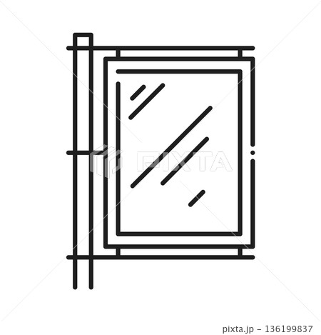 Trade show promo city light stand display line icon or symbol. Exhibition promo stand display thin line symbol, presentation banner lineart vector sign. Retail outdoor light box pictogram or icon 136199837