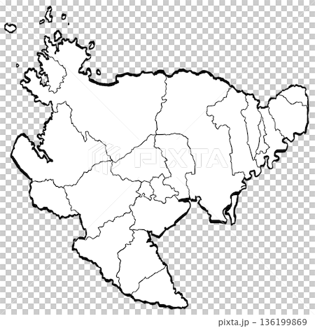 佐賀県地図・市町村区分のイラスト (筆タッチ) シンプル 佐賀県地図・市町村区分のイラスト (筆タッチ) シンプル 136199869