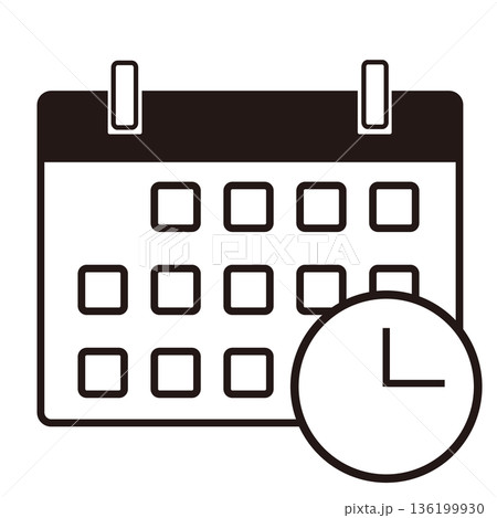 時間管理のカレンダーアイコン 時計付き 136199930