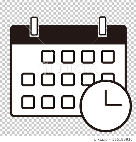 帶有時鐘的時間管理日曆圖標 136199930