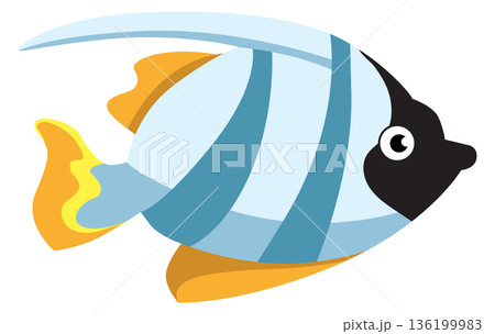 A cartoon fish with orange and blue stripes swimming in the ocean 136199983