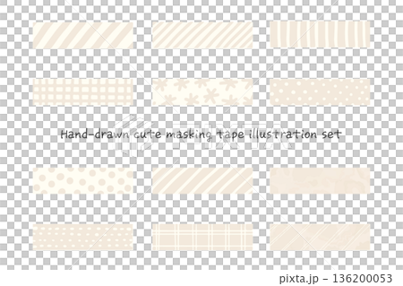 ベージュ色の手描き風でかわいいマスキングテープのベクターイラストセッ 136200053