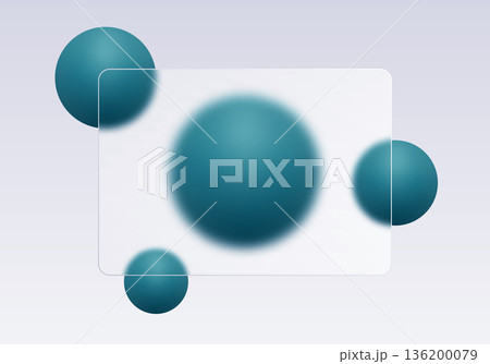 Central glass panel with a blur effect of background saturated turquoise spheres . Eps 10 136200079